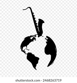 Vector illustration of saxophone with globe on transparent background