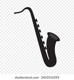 Vector illustration of saxophone instrument silhouette on transparent background