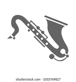 Vector illustration of saxophone isolated on a white background. Black and white. Saxophone , musical instrument in flat style.
