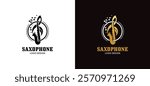 Vector illustration of a saxophone logo design with a combination of creative concept tone icons