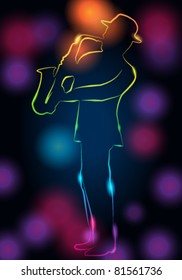 Vector illustration of saxophone player made of light