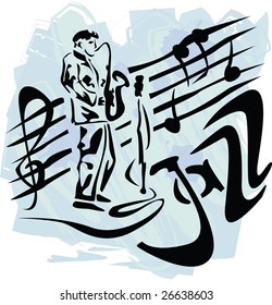 vector illustration with saxophonist in grunge style