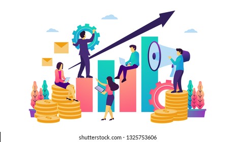 Vector illustration of scale up business strategy. Financial growth development team.Suitable for web banner, fyler, poster, ui, mobile app