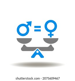 Vector Illustration Of Scales Balancing With Male And Female Gender Symbol. Symbol Of Gender Equality. Icon Of Balance Equal Rights Women And Men.