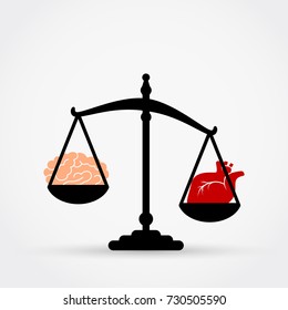 Vector illustration of scales. Heart or mind. 