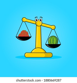 vector illustration of scales. weigh fruit. watermelon and strawberries