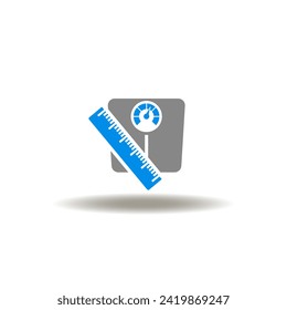 Vector illustration of scales weight and ruler measuring. Icon of BMI Body Mass Index. Symbol of weight control.