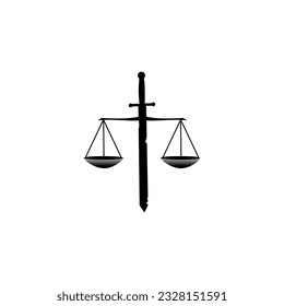 Vector illustration of scales and a wounded sword, the meaning of justice is always there even though it is full of pressure to make it happen