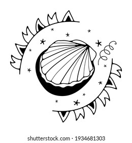Vector illustration with scallop. Isolated on a white background. Cute doodle illustrations.