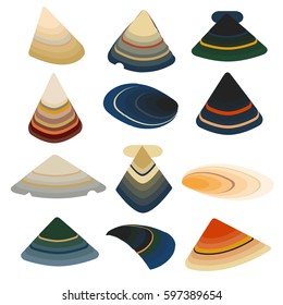 Vector illustration of Scallop seashell. Flat design style. Four beautiful seashells. Beautiful color transitions. Illustrations suitable for summer trips on the sea or for dishes made from sea food
