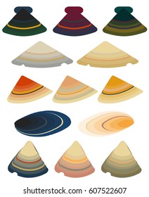 Vector illustration of Scallop seashell. Flat design style. Four beautiful seashells. Beautiful color transitions. Illustrations suitable for summer trips on the sea or for dishes made from sea food