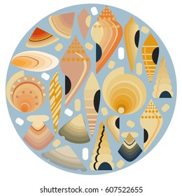 Vector illustration of Scallop seashell. Flat design style. Four beautiful seashells. Beautiful color transitions. Illustrations suitable for summer trips on the sea or for dishes made from sea food