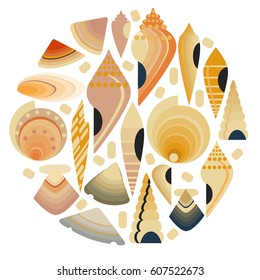 Vector illustration of Scallop seashell. Flat design style. Four beautiful seashells. Beautiful color transitions. Illustrations suitable for summer trips on the sea or for dishes made from sea food
