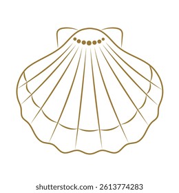  Vector illustration of a scallop seashell in minimal line art style, perfect for marine-themed designs, ocean packaging, beach logos, summer decorations, and coastal branding