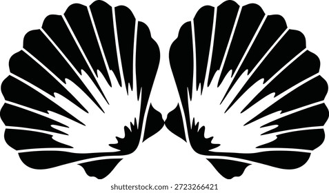 Ilustración vectorial de icono de concha de vieira con diseño simétrico, patrón reflejado, elemento marino, motivo marino y decoración costera Ilustración vectorial de icono de concha de vieira con diseño simétrico, patrón reflejado, elemento marino, motivo marino y decoración costera