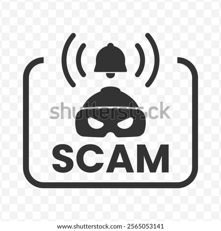 Vector illustration of scam alarm icon in dark color and transparent background(PNG).