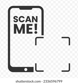 Vector illustration of scan me on smartphone icon in dark color and transparent background(PNG).