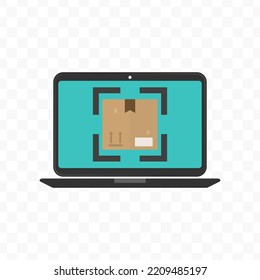 Vector Illustration Of Scan Package On Laptop Icon Sign And Symbol. Colored Icons For Website Design .Simple Design On Transparent Background (PNG).