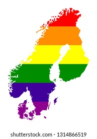 vector illustration of Scandinavia map with LGBT flag