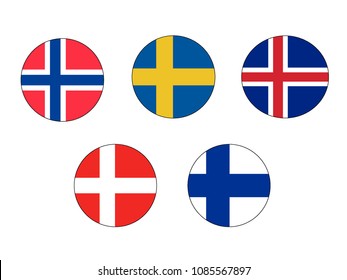 Vector illustration of Scandinavian Flags Set