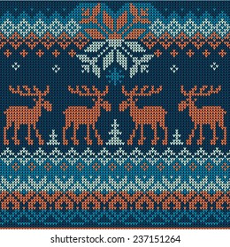 Vector illustration Scandinavian flat style  knitted pattern with deers and elks