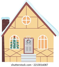 Vector illustration of Scandinavian House. Set of isolated decorated buildings for New Year and Christmas
