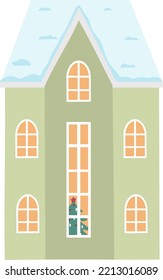 Vector illustration of Scandinavian House. Set of isolated decorated buildings for New Year and Christmas
