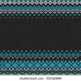 Vector illustration Scandinavian or Russian style knitted background with borders or frame.