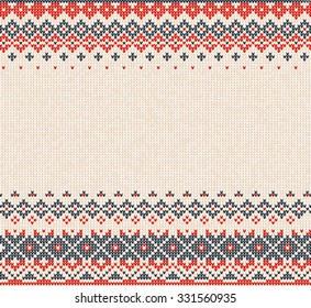 Vector illustration Scandinavian or Russian style knitted background with borders or frame.