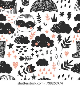 Vector illustration. Scandinavian style art for kids. Seamless pattern