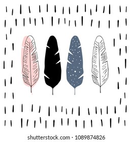 Vector illustration in Scandinavian style. Feather. Cute print
