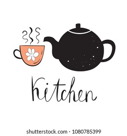 Vector illustration of Scandinavian style "sweet teapot". Lettering and drawing by hand. White background
