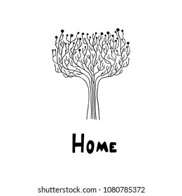 Vector illustration in Scandinavian style "tree". White background.  Black and white illustration. Minimalism
