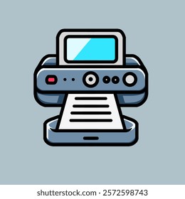 vector illustration of a scanner machine that produces written paper, on a plain background.