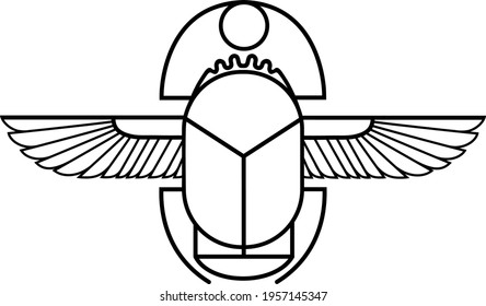 Vector illustration of a scarab line with lines. Stylized drawing of a scarab.