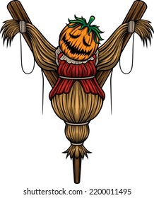 Vector illustration of scarecrow halloween theme with vintage style drawing