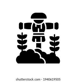 vector illustration of scarecrow icon. Scarecrow with soil and two wheat, use glyph design style