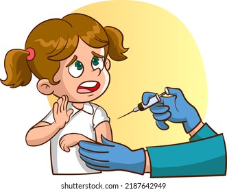 Vector Illustration Of Scared Girl Who Got A Needle In Her Arm