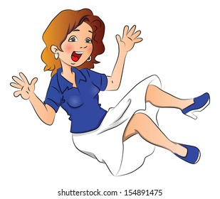 Vector illustration of a scared woman falling down.