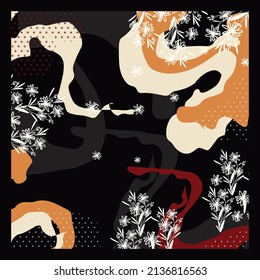 Vector illustration of scarf design graphic with floral abstract, Perfect for square scarf designs, hijab or for any other design needs, easy to edit