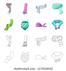 Vector illustration of scarf and shawl logo. Set of scarf and accessory stock symbol for web.