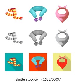 Vector illustration of scarf and shawl logo. Set of scarf and accessory stock symbol for web.