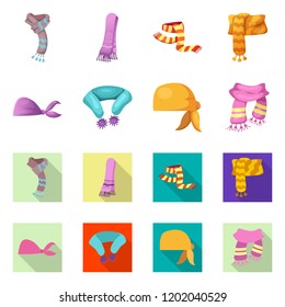 Vector illustration of scarf and shawl logo. Collection of scarf and accessory stock symbol for web.