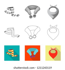 Vector illustration of scarf and shawl logo. Collection of scarf and accessory stock symbol for web.