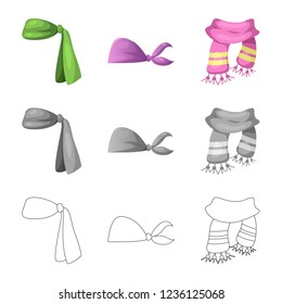 Vector illustration of scarf and shawl logo. Set of scarf and accessory stock symbol for web.