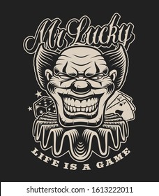 Vector illustration of a scary clown in tattoo style. Perfect for shirt prints and many other uses