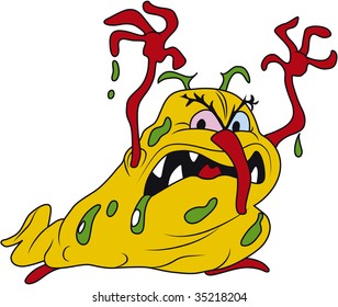 Vector illustration of scary fat orange bacteria