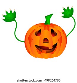 vector illustration scary fun halloween orange pumpkin on white background