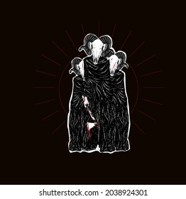 Vector illustration of scary goat man in black robe suitable for t-shirt design