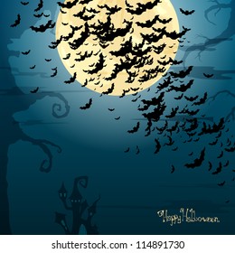 Vector Illustration of a Scary Halloween Background with Bats